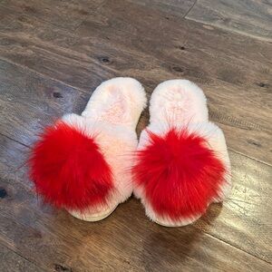 Pink furry slippers
